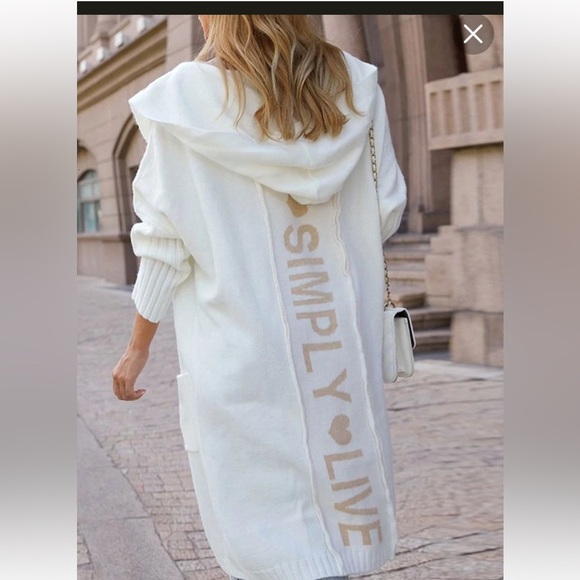Simply Live cozy knitted cardigan color block hooded longline open front sweater - Picture 4 of 16
